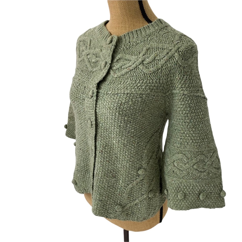 FAR AWAY FROM CLOSE anthropologie $128 Crossback Cable Cardigan XS Sage Green.